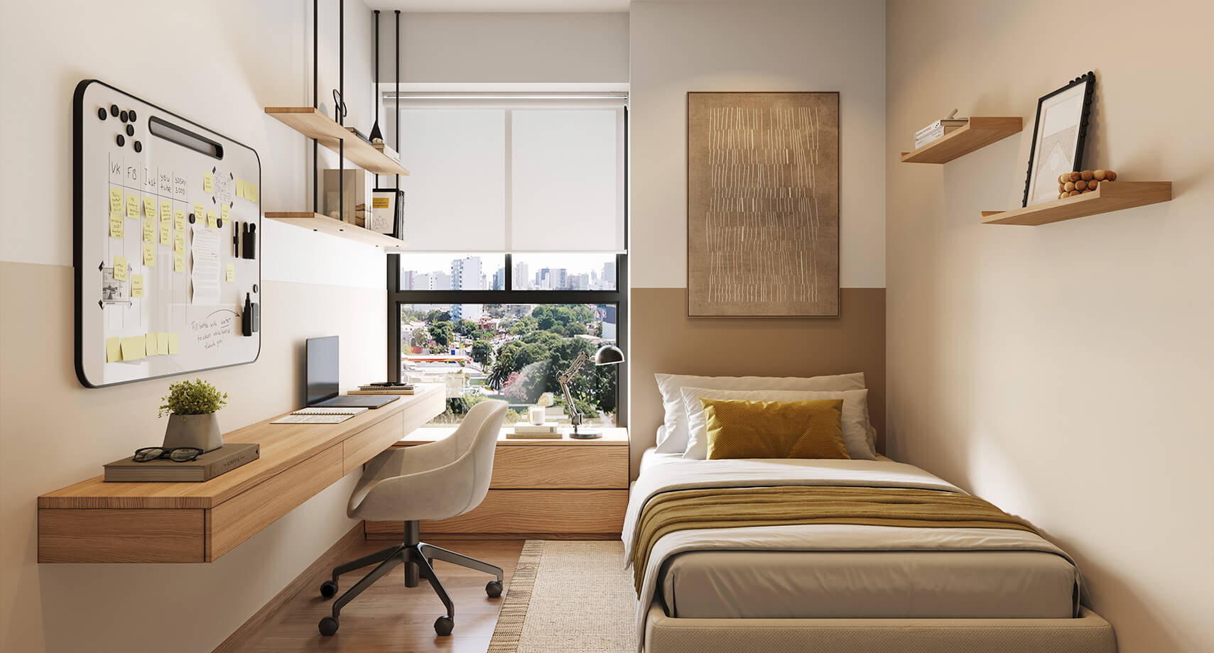 Dormitorio secundario en vista 3D